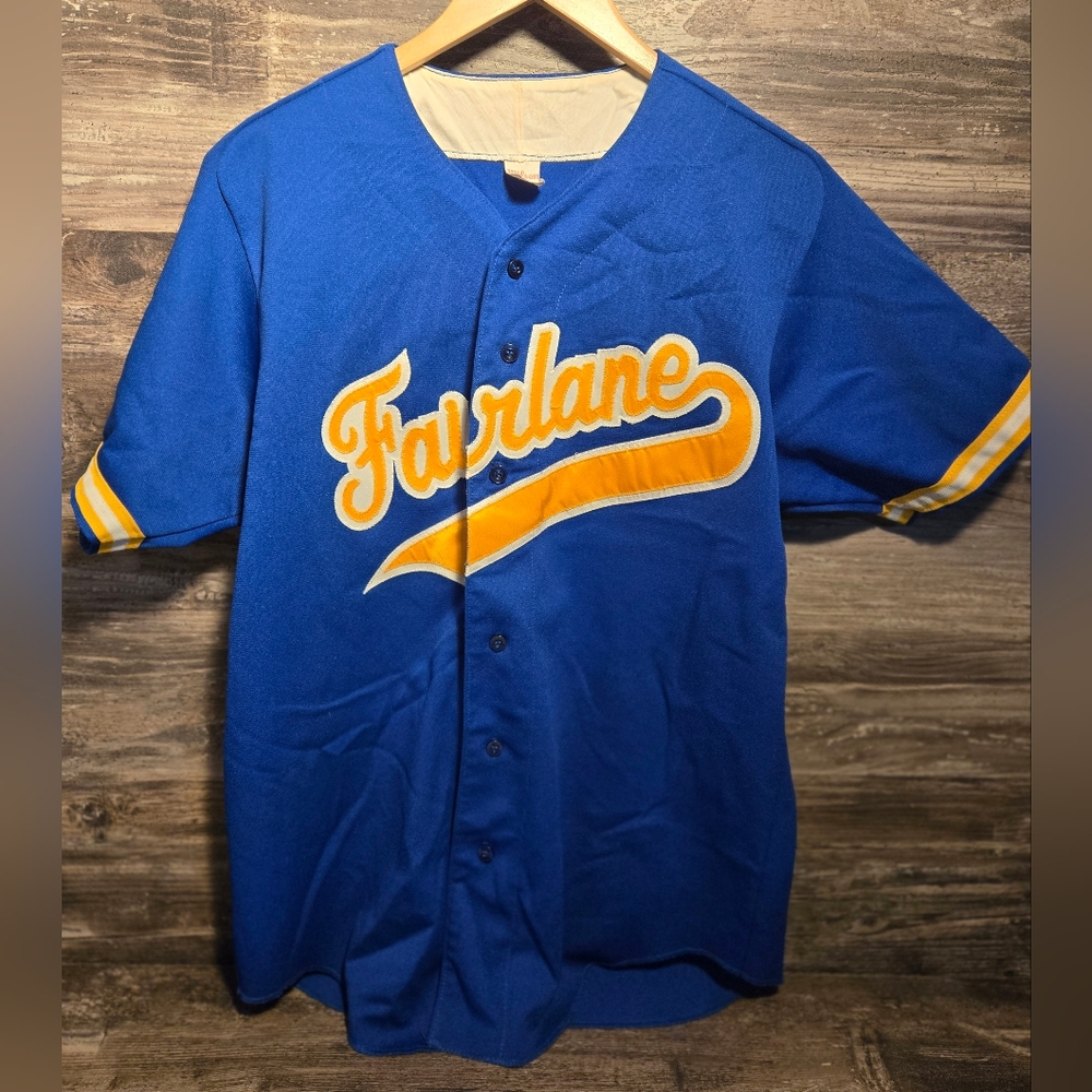 VINTAGE 1980's Fairlane Blue Yellow WILSON BASEBALL JERSEY Size Large‎
